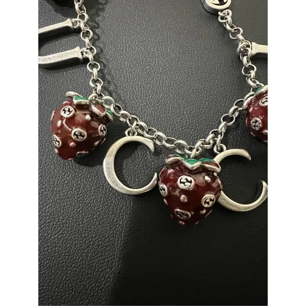 Gucci double g silver tone bracelet dangling gg strawberry - Picture 2 of 7